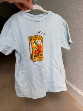 Vans Kids Light Blue T-Shirt with Orange Juice Carton Graphic